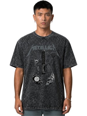 Sevbano Metallica Rock Metal Müzik Grubu Ön Baskılı Unisex Oversize Vintage Yıkamalı Tişört