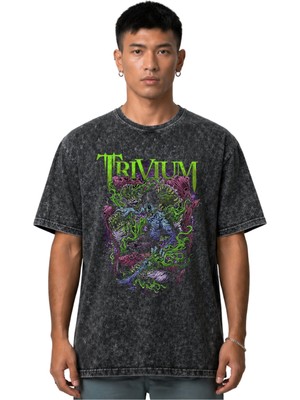 Sevbano Trivium Rock Metal Müzik Grubu Ön Baskılı Unisex Oversize Vintage Yıkamalı Tişört
