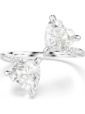 Swarovski Mesmera Attract Open Yüzük Kalp Kesim Pavé Kalp Beyaz Gümüş Renk Kaplama 58