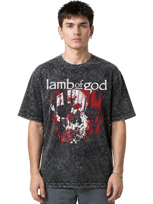 Sevbano Lamb Of God Rock Metal Müzik Grubu Ön Baskılı Unisex Oversize Vintage Yıkamalı Tişört