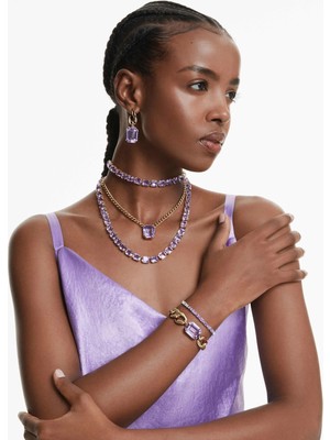 Swarovski Millenia Damla Küpe Mor Altin Rengi Kaplama
