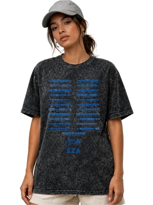 Sevbano Sza Rapper Şarkıcı Ön Baskılı Unisex Oversize Vintage Yıkamalı Tişört