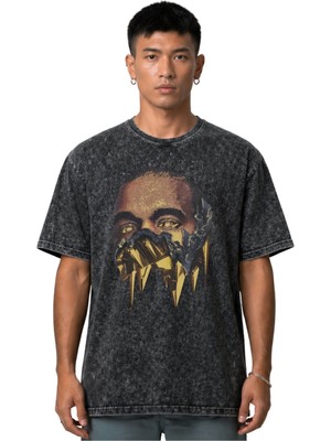 Sevbano Kanye West Rapper Şarkıcı Ön Baskılı Unisex Oversize Vintage Yıkamalı Tişört