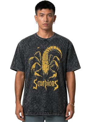 Sevbano Scorpions Rock Metal Müzik Grubu Ön Baskılı Unisex Oversize Vintage Yıkamalı Tişört