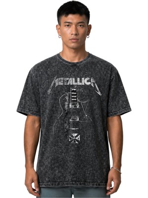 Sevbano Metallica Rock Metal Müzik Grubu Ön Baskılı Unisex Oversize Vintage Yıkamalı Tişört