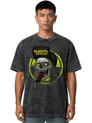 Sevbano Municipal Waste Rock Metal Müzik Grubu Ön Baskılı Unisex Oversize Vintage Yıkamalı Tişört