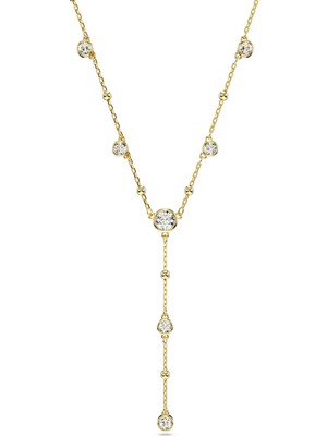 Swarovski Imber Y-Kolye Round Cut Scattered Design Beyaz Altin Rengi Kaplama