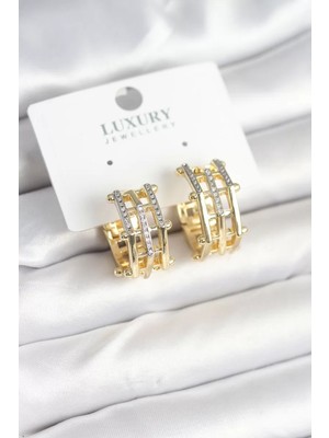 Renas Store Pirinç Gold Renk Taşlı Halka Kadın Küpe - TJ-BKP11238