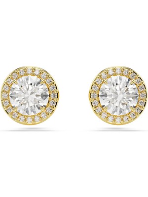 Swarovski Una Stud Küpe Round Cut Altin Ton Sari Altin Rengi Kaplama