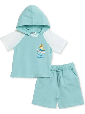 Hellobaby Erkek Bebek Tişört-Şort Kaplan Baskılı Kapüşonlu Kısa Kol Reçme