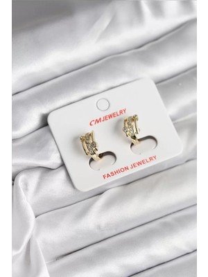 Renas Store 14K Gold Renk Kaplama Yarım Halka Zirkon Taşlı cm Kadın Küpe - TJ-BKP11417