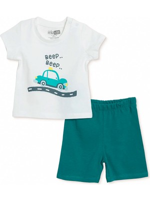 Hellobaby Erkek Bebek Pijama Takımı Araba Baskılı Çıtçıtlı Bisiklet Yaka Kısa Kol Reçme
