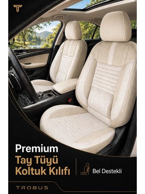 Trobus Ford Puma 2020+ Uyumlu Apex Serisi Tay Tüyü Bel Destekli Bej Premium Koltuk Kılıfı