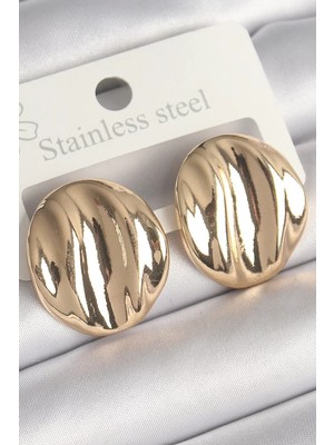 Renas Store Pirinç Gold Renk Işlemeli Daire Plaka Model Kadın Küpe - TJ-BKP10249