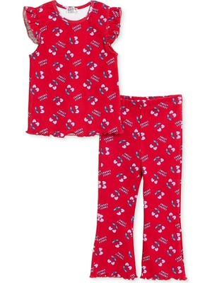 Hellobaby Kız Bebek Bluz-Tayt Kiraz Baskılı Bisiklet Yaka Kısa Kol Reçme