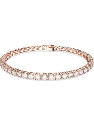 Swarovski Matrix Tennis Bileklik Round Cut Beyaz Pembe Altin Rengi Kaplama L