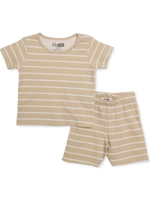 Hellobaby Erkek Bebek Tişört-Şort Çizgili Çıtçıtlı Bisiklet Yaka Short Sleeve Reçme