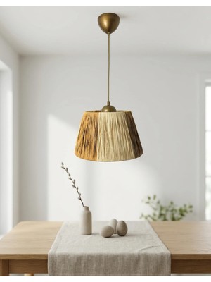 Decodelight El Yapımı Kağıt Ip Örme Krem Kahverengi Parçalı Desenli Tekli Sarkıtlı Avize Aydınlatma