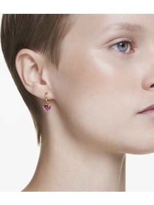 Swarovski Chroma Drop Küpe Kalp Kirmizi Altin Rengi Kaplama