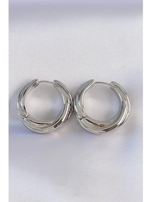 Renas Store Pirinç Gümüş Renk Asimetrik Kıvrım Küpe - TJ-BKP8975