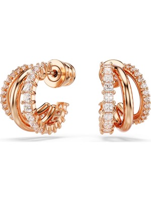 Swarovski Hyperbola Halka Küpe Mixed Cuts Mini Beyaz Pembe Altin Rengi Kaplama
