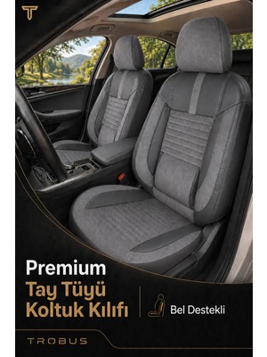 Trobus Dacia Sandero 2008+ Uyumlu Apex Serisi Tay Tüyü Bel Destekli Füme Premium Koltuk Kılıfı