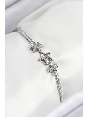 Renas Store Pirinç Zirkon Taşlı Yıldız Model Gümüş Renk Kadın Bileklik - TJ-BB7902