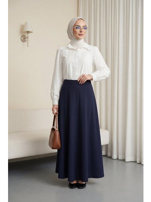 Moda Morfo Önü Fistolu Plise Detaylı Poplin Gömlek Bluz -Beyaz