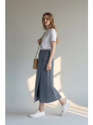 Vellichor Yandan Bağlamalı Denim Etek- Antrasit