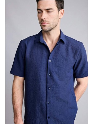 DeFacto Regular Fit Polo Yaka Krinkıl Kısa Kollu Gömlek E1223AX26SM