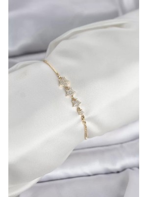 Renas Store Gold Renk Zirkon Taşlı Yıldız Model Asansörlü Kadın Bileklik - TJ-BB8336