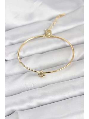 Renas Store Zirkon Taşlı Yonca Model Gold Renk Kadın Bileklik - TJ-BB8235