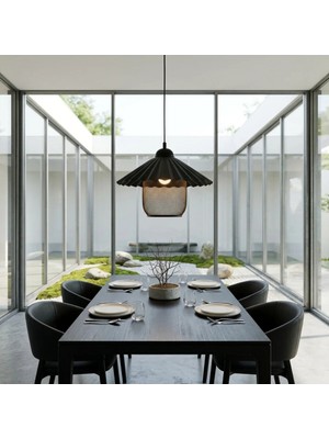 Decodelight Siyah Metal Pileli Şapkalı Silindir Hasıt Tel 30X25 cm Tekli Sarkıt Avize Aydınlatma Modelleri