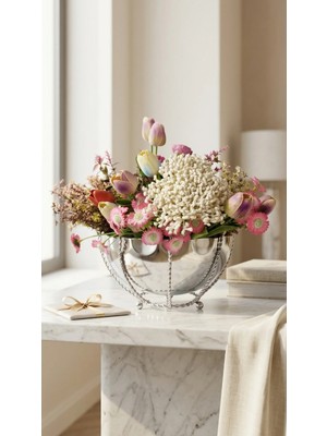 Decodelight Modern Dekoratif Krom Desenli Tel Ayaklı 25 Cm. Dalgalı Salon Vazo Çiçeklik Masa Üstü Aksesuar Dekor