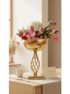 Decodelight Modern Dekoratif Gold Desenli Metal Burgu Ayaklı Gold Büyük Salon Vazo Masa Üstü Aksesuar Dekor