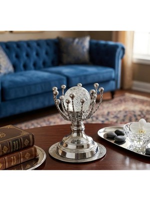 Decodelight Krom Kaplama Metal Ayak Ahtapot Model Baloncuklu Taşlı Ev Salon Aksesuar Krom Yelpaze Model Biblo Obje