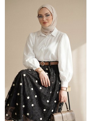 Moda Morfo Kalın Kemerli Dokulu Kabartma Desenli Astarlı Şifon Etek -Siyah