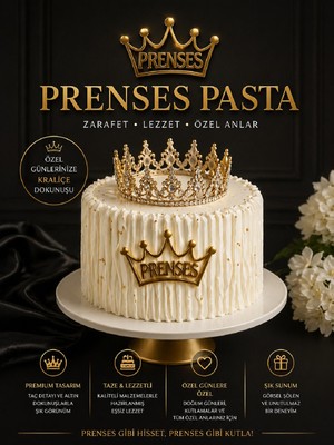 Bkmc Princess Crown Cake Topper Prenses Gold Renkli Pleksi Pasta Orta Yazı 10 cm