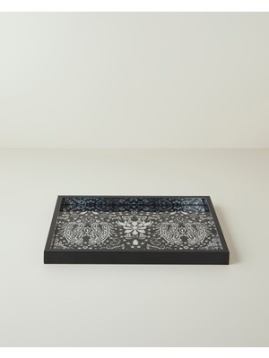 English Home Solene Cam Dekoratif Tepsi 30x42 cm Siyah - Beyaz