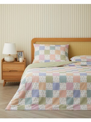 English Home Dreamy Patch Kolay Ütülenir Çift Kişilik Nevresim Seti 200x220 cm Pembe - Yeşil