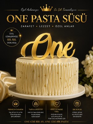 Bkmc Party One Cake Topper (Gold Gümüş Pleksi) One Pasta Süsü 1 Yaş Doğum Günü Pleksi Gold Gümüş Pasta Üstü Yazı Dekor