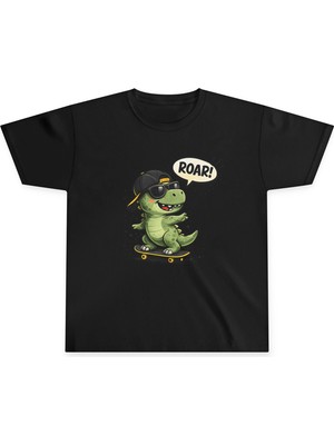 Tişört Kodu Dinozor Baskılı Çocuk Tişört | Roar! Skateboard Tasarım T-Shirt