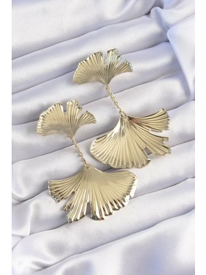 Renas Store Pirinç Gold Renk Tırtıklı Yaprak Model Sallantılı Küpe - TJ-BKP9248