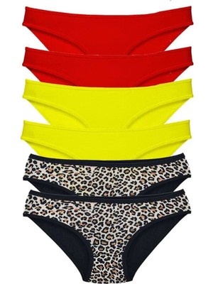 Toyigoo 6 Adet Likralı Kadın Slip Külot Leopar Kırmızı Sarı Mudanis TYG-84037RS