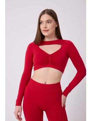 Forever More Kadın Uzun Kollu Göğsü Açık Dikişsiz Crop Top