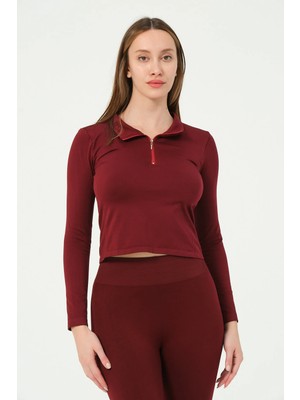 Forever More Kadın Fermuarlı Spor Crop Top Dikişsiz