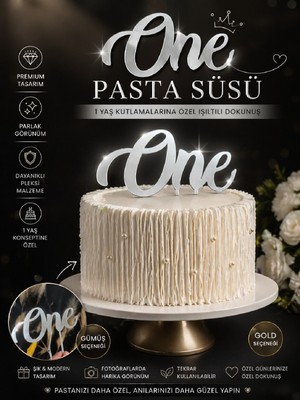 Bkmc One Pasta Süsü 1 Yaş Doğum Günü Pleksi Gold Pasta Üstü Yazı Dekor