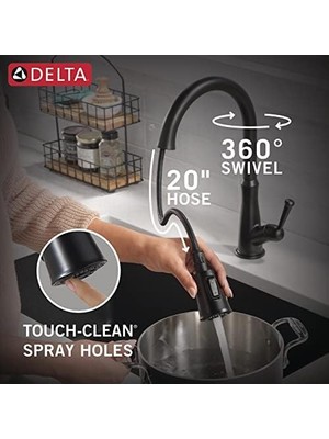 Esmo Home Musluk Westville Mat Siyah Mutfak Bataryası Siyah, Aşağı Çekmeli Püskürtücülü Mutfak Bataryaları, Mutfak Lavabo Bataryası, Manyetik Yerleştirme Püskürtme Kafası, Mat Siyah 9110-BL-DST