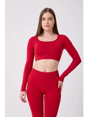 Forever More Kare Yaka Uzun Kollu Crop Top Seamless