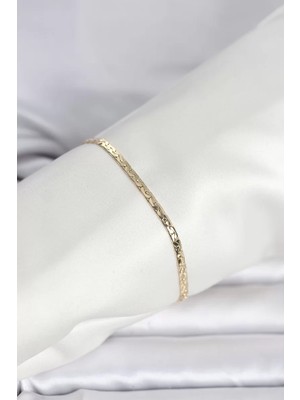 Renas Store cm 14K Gold Renk Yassı Ezme Zincir Model Kadın Bileklik - TJ-BB8292